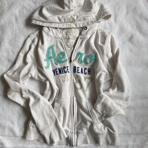 y2k aeropostale white zip up hoodie